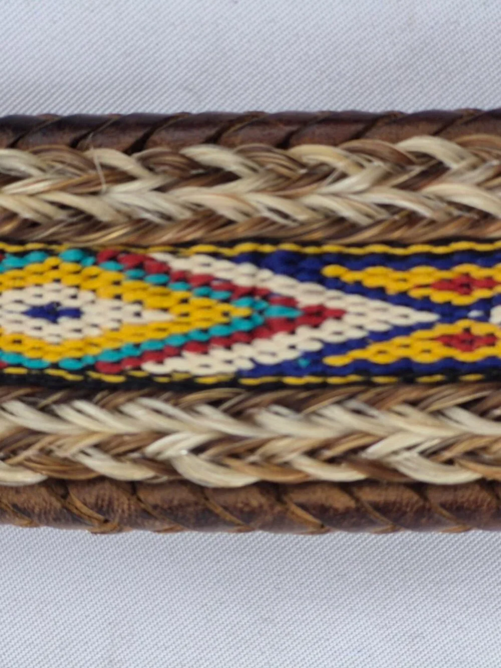 Tony Lama Aged Bark Leather Badlands Belt Horse Hair Nylon Inlay Western 38